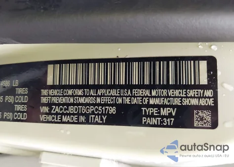 2016 Jeep Renegade Limited from USA, damaged, VIN ZACCJBDT6GPC51796